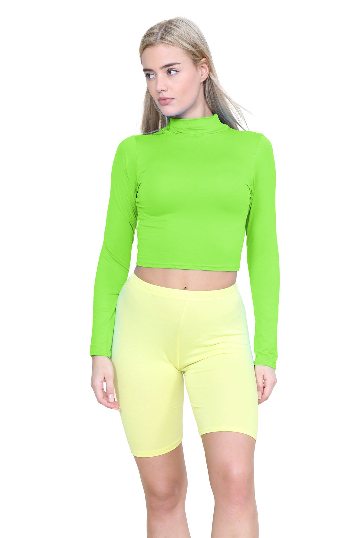 Turtle Neck Crop Top Womens Plain Long Sleeve Stretchy Basic Polo Neck T-Shirt - Picture 80 of 129
