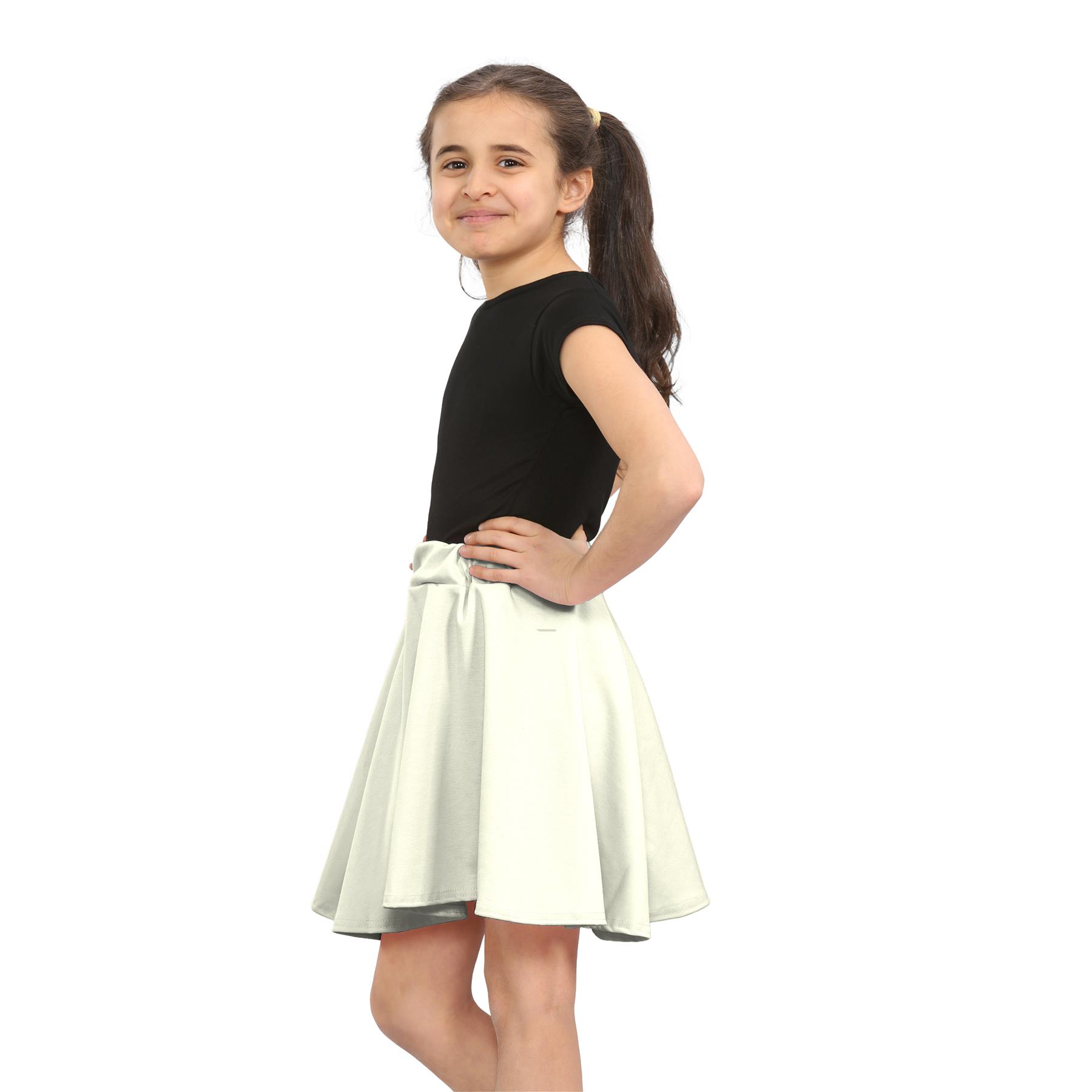 Girls Kids Plain Flared Skirt High Waistband Flippy Stretchy Short Skater Skirt - Picture 25 of 92