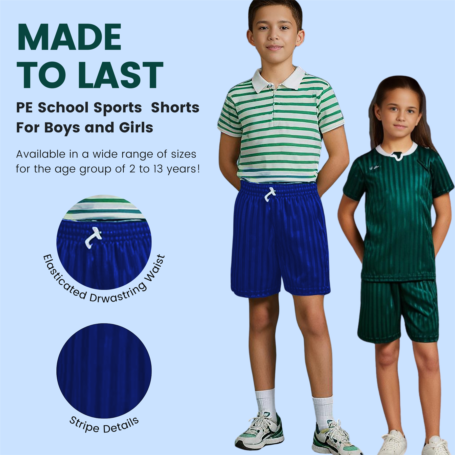 Niños Niñas PE Escuela Pantalones Cortos Uniforme Sombra Rayas Gimnasio Deportes Fútbol Paquete de 2 - Imagen 29 de 37