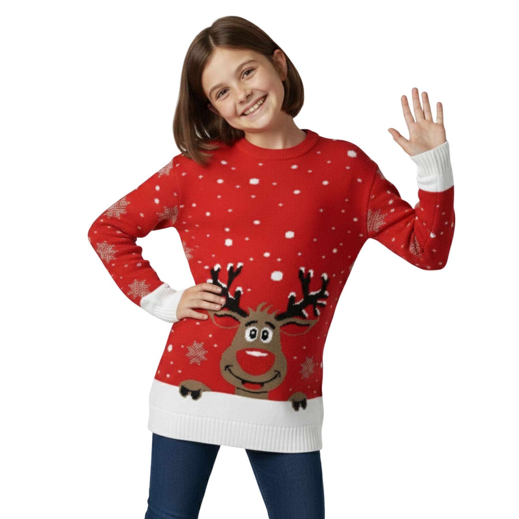 Maglione Renna Bambini Natale Unisex Maglione Girocollo Natale Ragazze Ragazzi Pullover - Foto 9 di 15