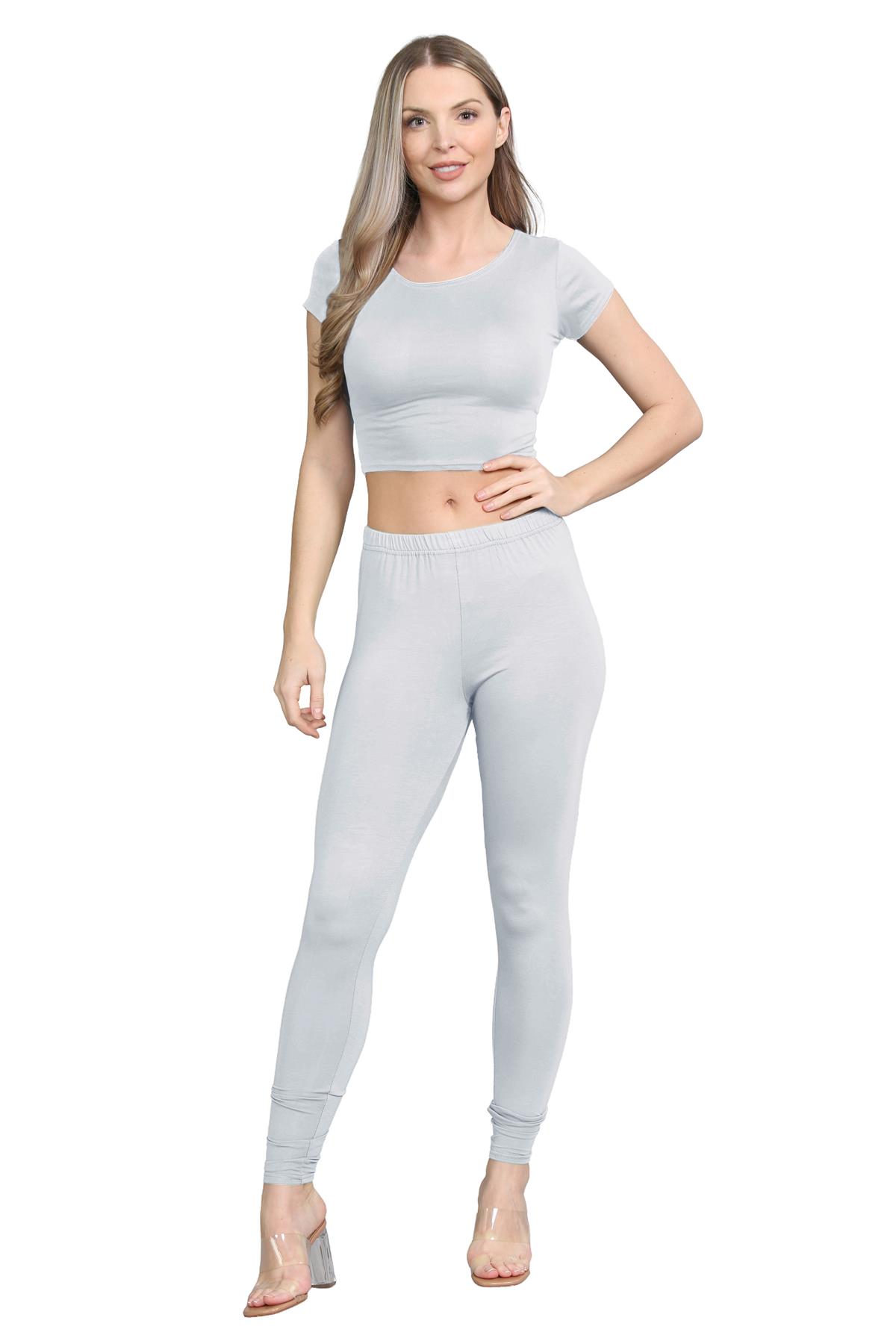 Damen Trainingsanzug Kurzarm Crop Top Sport Legging Workout Aktiv Lounge Set - Bild 44 von 148