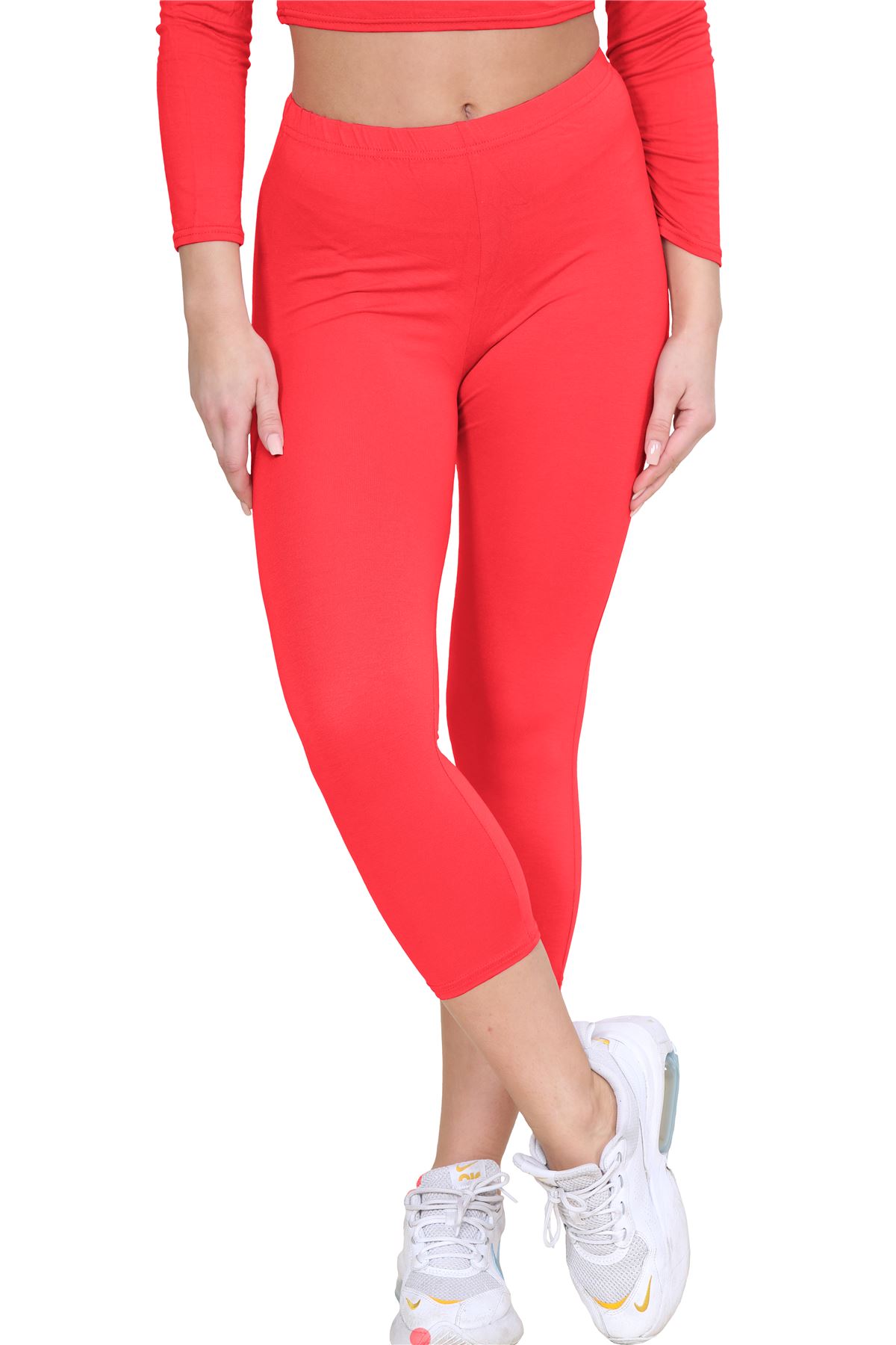 Womens 3/4 Leggings Workout Tight Plain Stretchy Cropped Capri Active Pants - Picture 143 of 186