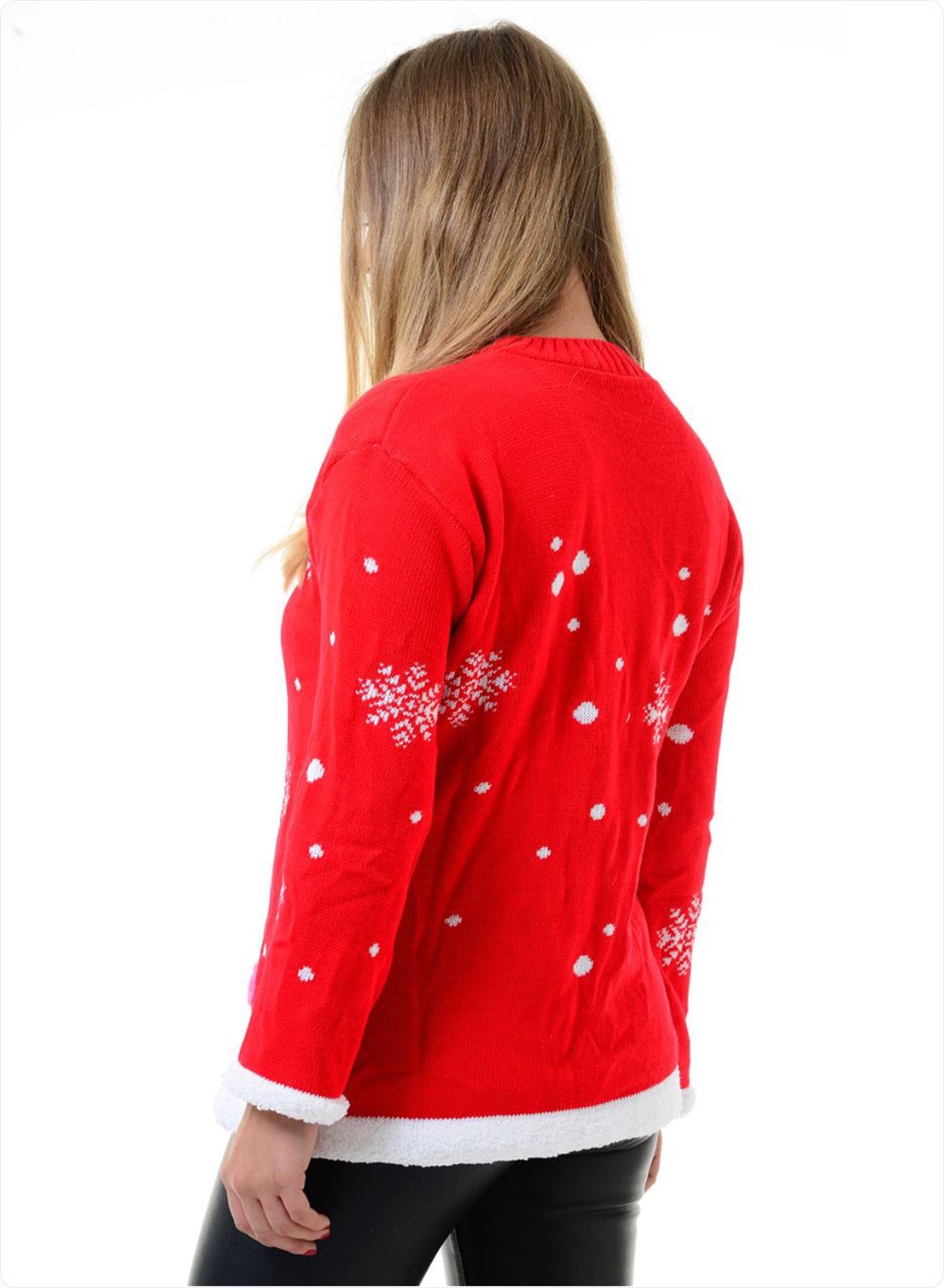 Nuevo Señoras Navidad 3D Pom Pom Xmas De punto Novedad Retro Saltador Suéter Top - Imagen 22 de 22