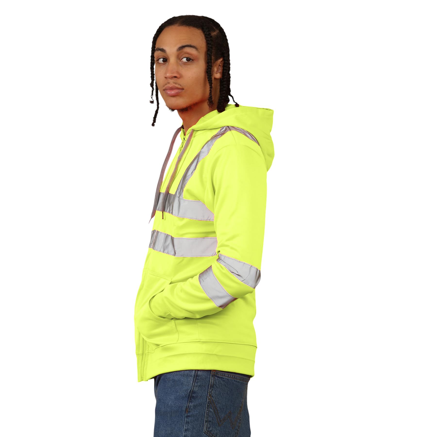 Nuevo Para Hombres Alta Visibilidad Sudadera con Capucha Visibilidad Cremallera Polar Trabajo Sudadera con Capucha Chaqueta - Imagen 16 de 21