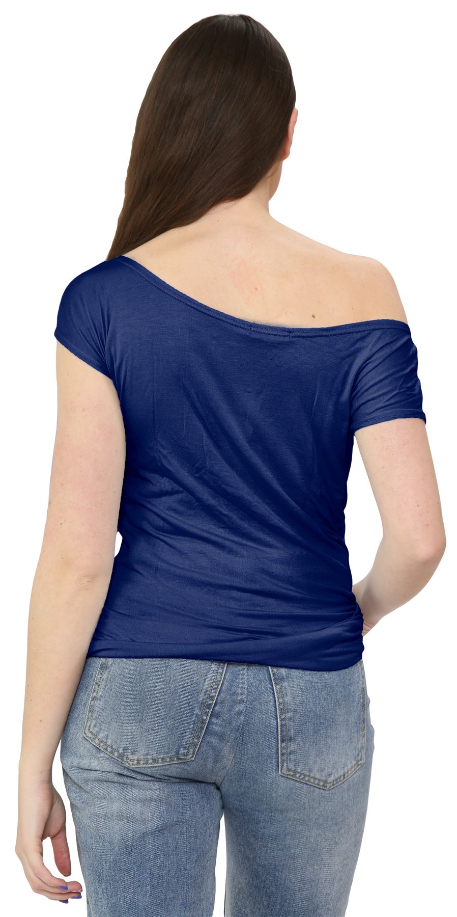 Nuevo Damas Mangas Cortas Hombro Liso Elastizado Calce Ajustado Bardot Camiseta Prenda para el torso - Imagen 30 de 58