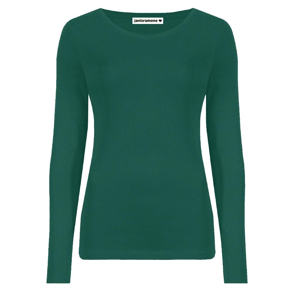 Langarm Damen-T-Shirt Rundhals-Top dehnbar Jersey schlicht Basic Freizeit-Top - Bild 2 von 34
