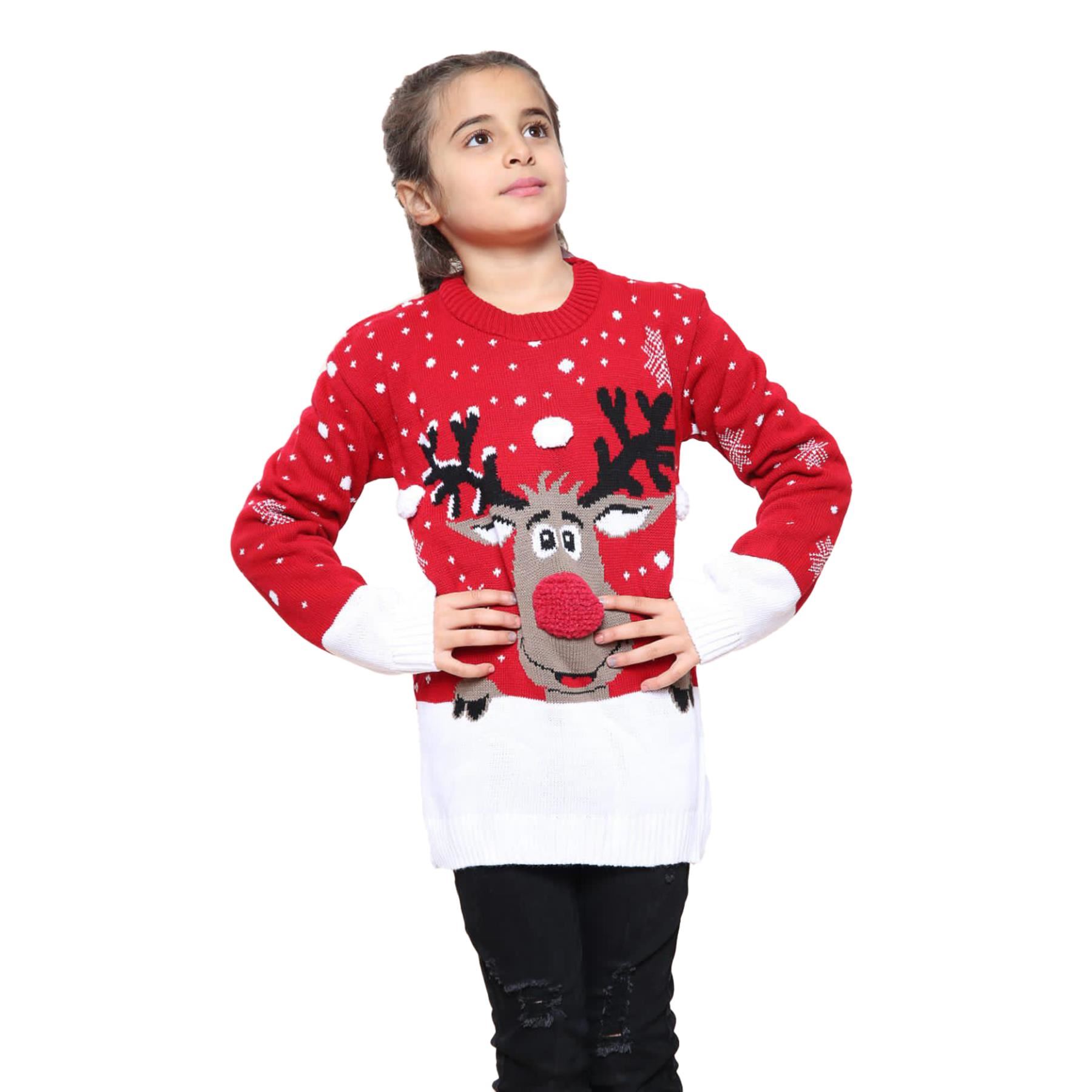 Kinder Weihnachten Pullover Rentier Schneeflocke gestrickt Mädchen Jungen Weihnachten Pullover Pullover - Bild 10 von 22