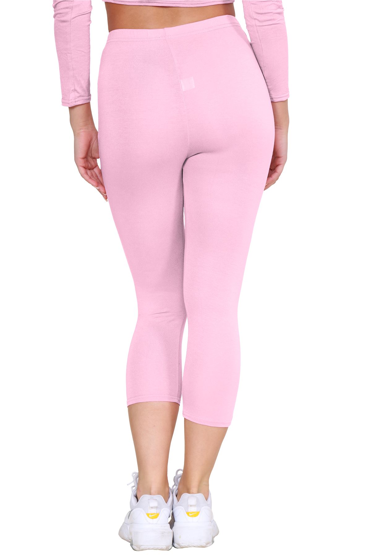 Womens 3/4 Leggings Workout Tight Plain Stretchy Cropped Capri Active Pants - Picture 131 of 186