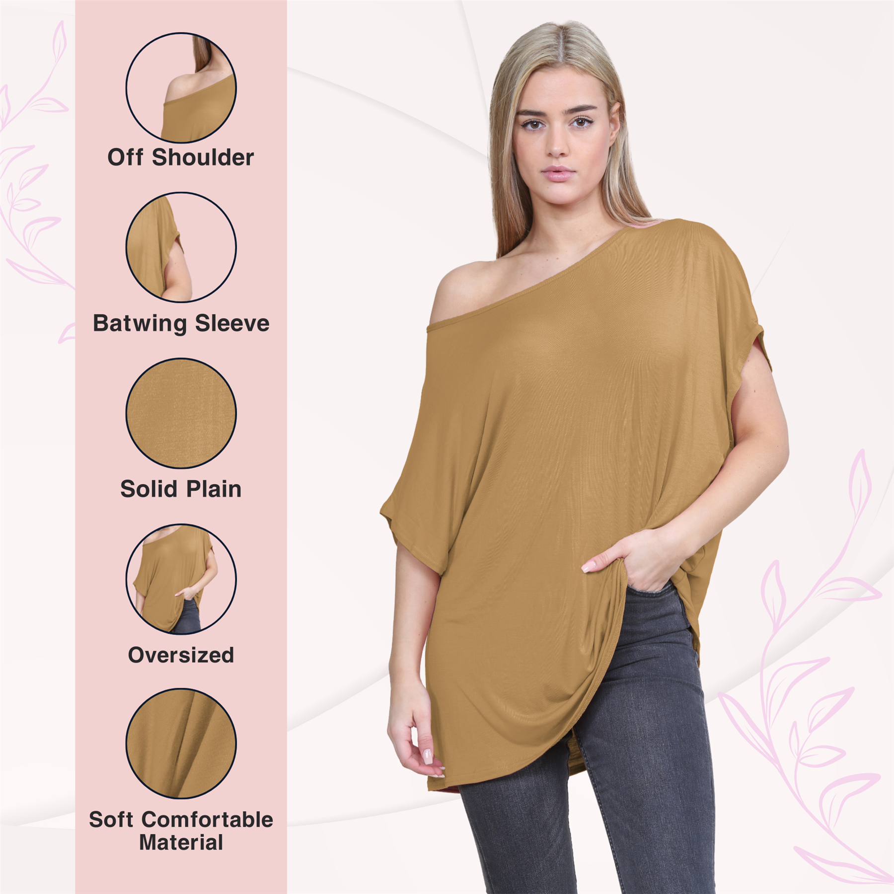 Schulterfreies Damen-T-Shirt Oberteil Fledermausärmel Oversize uni Freizeit Bardot Oberteil - Bild 37 von 225