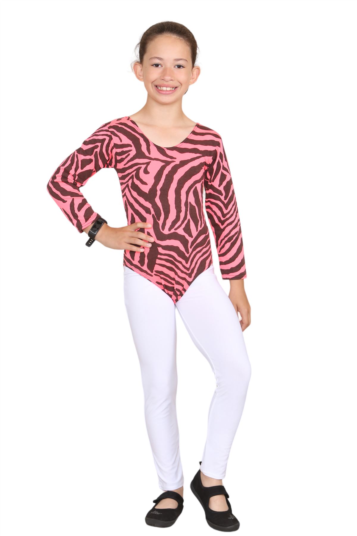 Girls Dance Leotard Zebra Print Long Sleeve Microfibre Gymnastics Kids Bodysuit - Picture 15 of 37