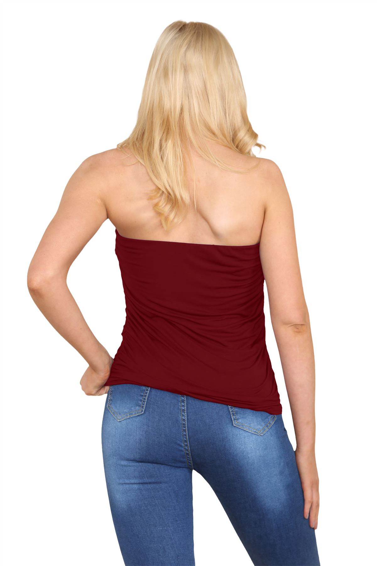 Para mujer Bandeau Top Sin tirantes Boobtube Lado Liso Fruncido Chaleco Camiseta Verano - Imagen 114 de 120