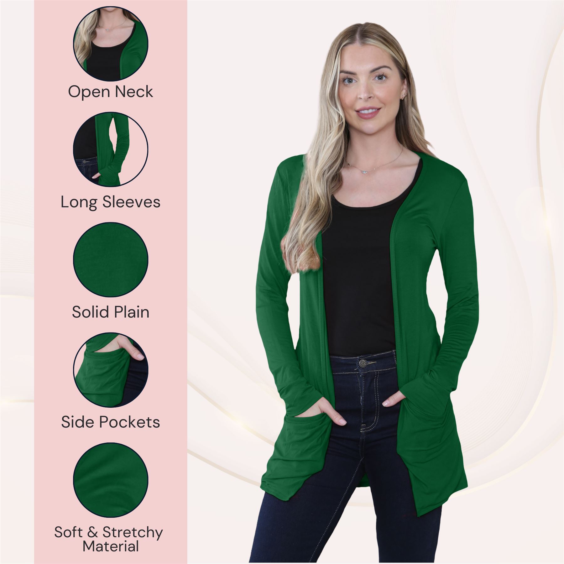 Boyfriend Cardigan Damen schlicht langärmelig offener Tropfen Tasche Freizeit Achselzucken Oberteil - Bild 16 von 148