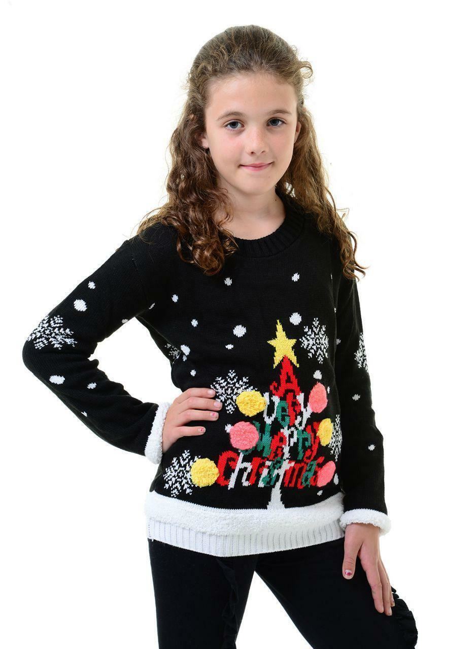 Kinder Rudolph Bommel Pullover Xmas Mädchen Jungen Rentier Weihnachten Strickpullover - Bild 4 von 5