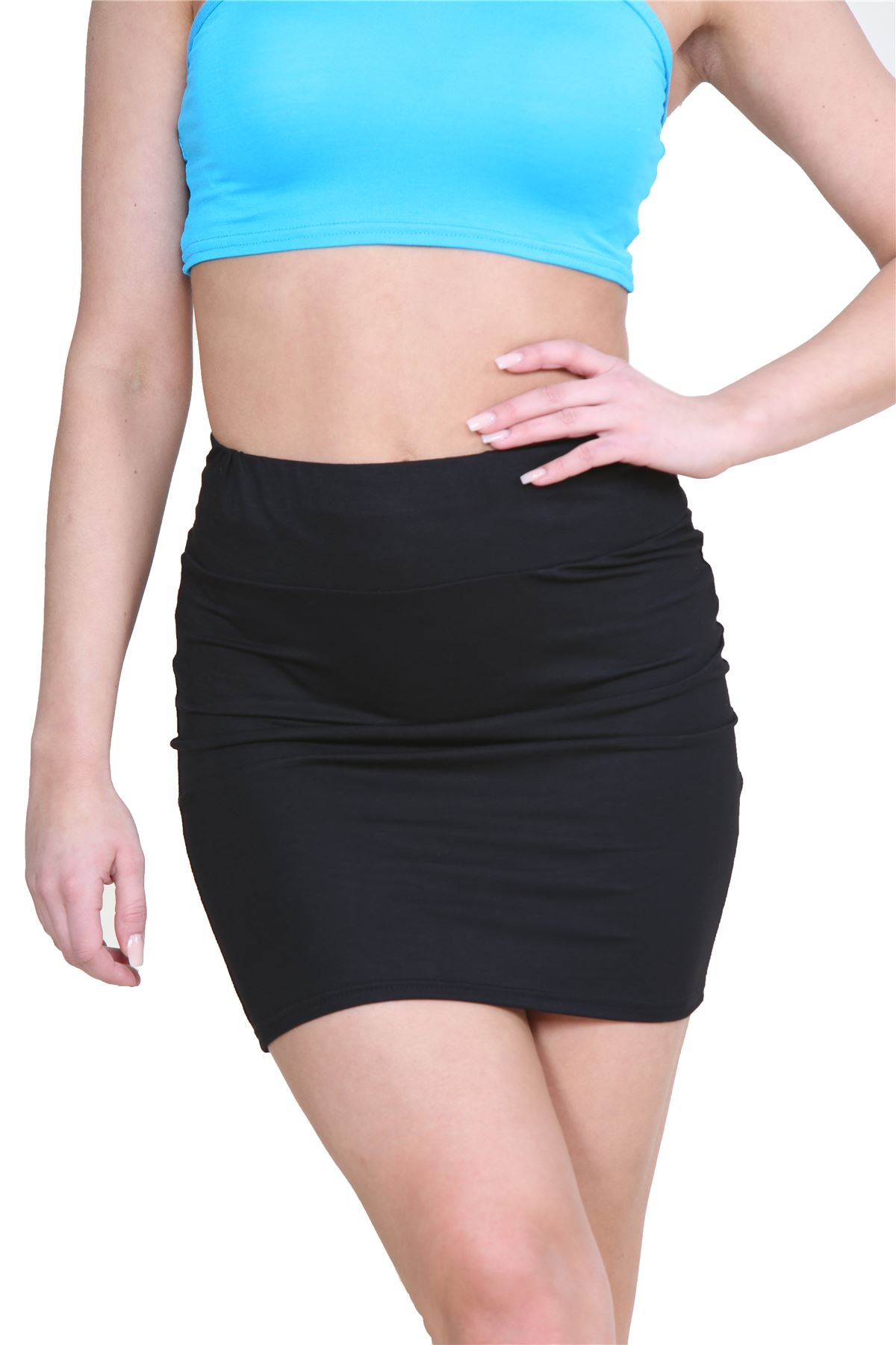 Womens High Waist Mini Skirt Plain Jersey Bodycon Tube Pencil Summer Short Skirt