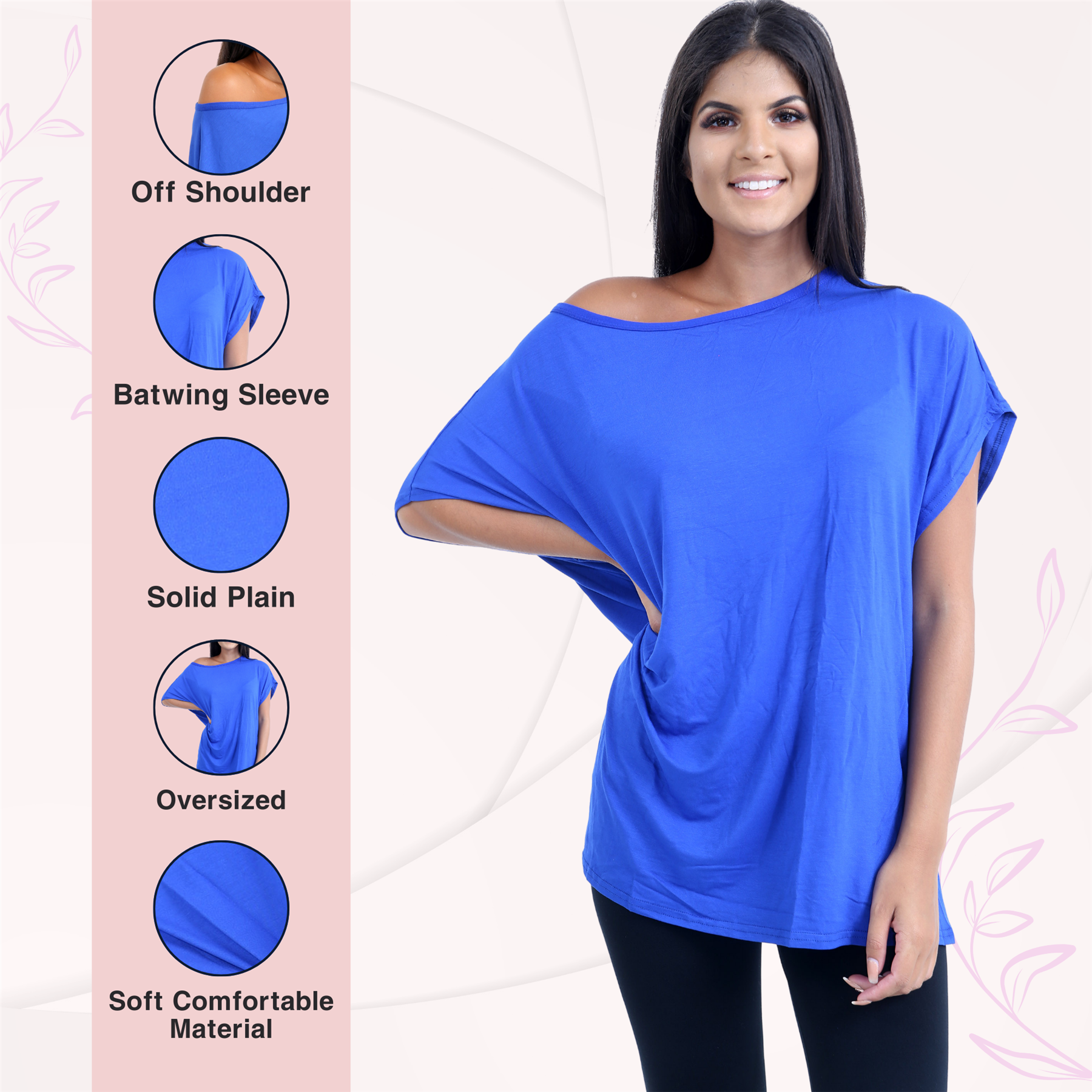 Schulterfreies Damen-T-Shirt Oberteil Fledermausärmel Oversize uni Freizeit Bardot Oberteil - Bild 145 von 225
