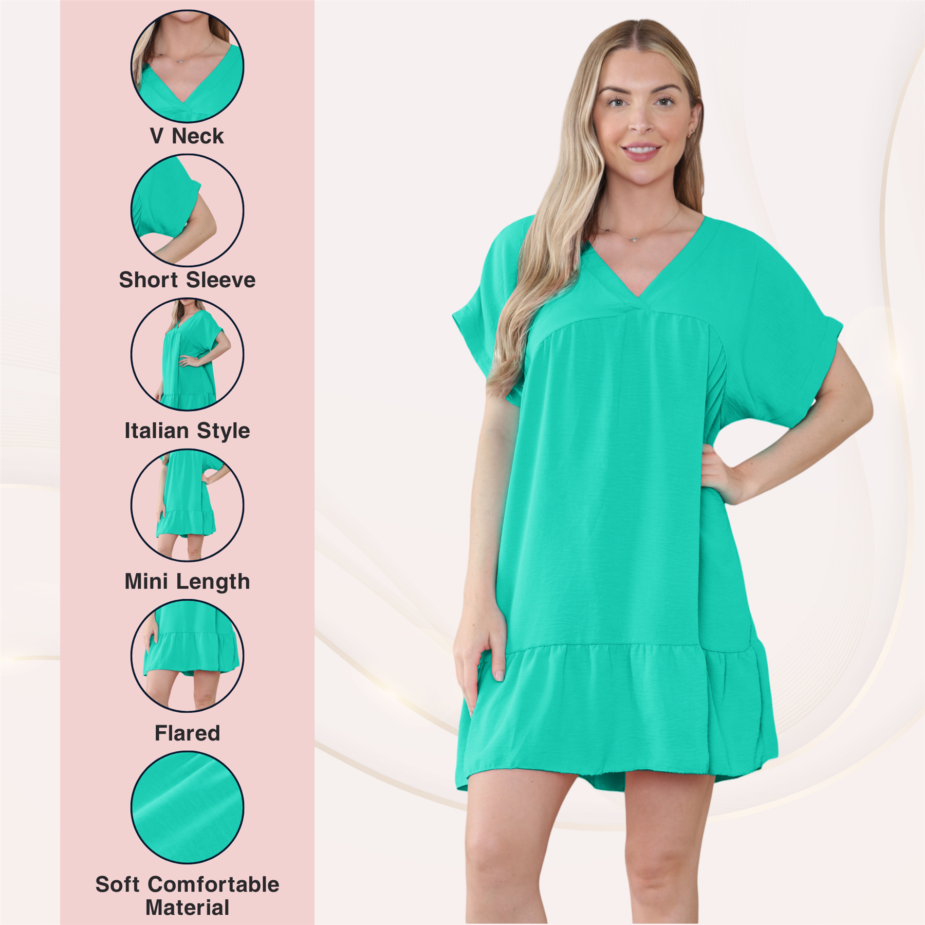 Mini top plisado liso italiano con cuello en V para mujer playa columpio - Imagen 20 de 54