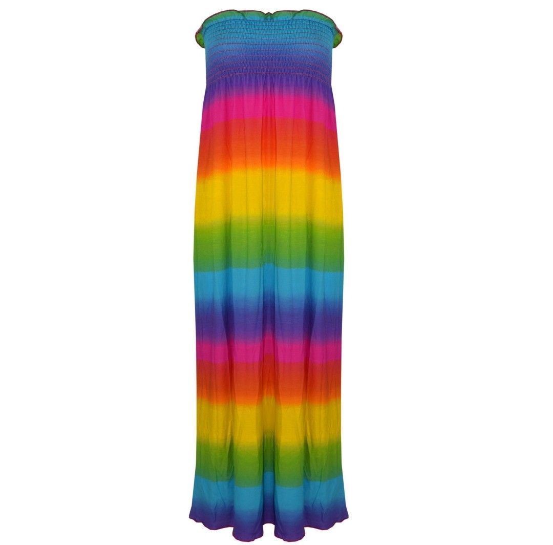 Womens Printed Sheering Maxi Dress Bandeau Strapless Boobtube Summer