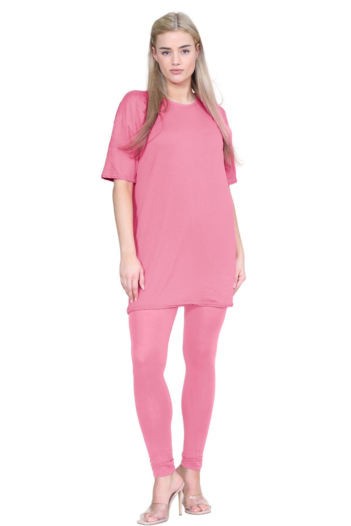 Damas Longline Suelto Camiseta Leggings Gimnasio Chándal Conjunto Coord 2 Piezas Ropa de Salón - Imagen 37 de 155