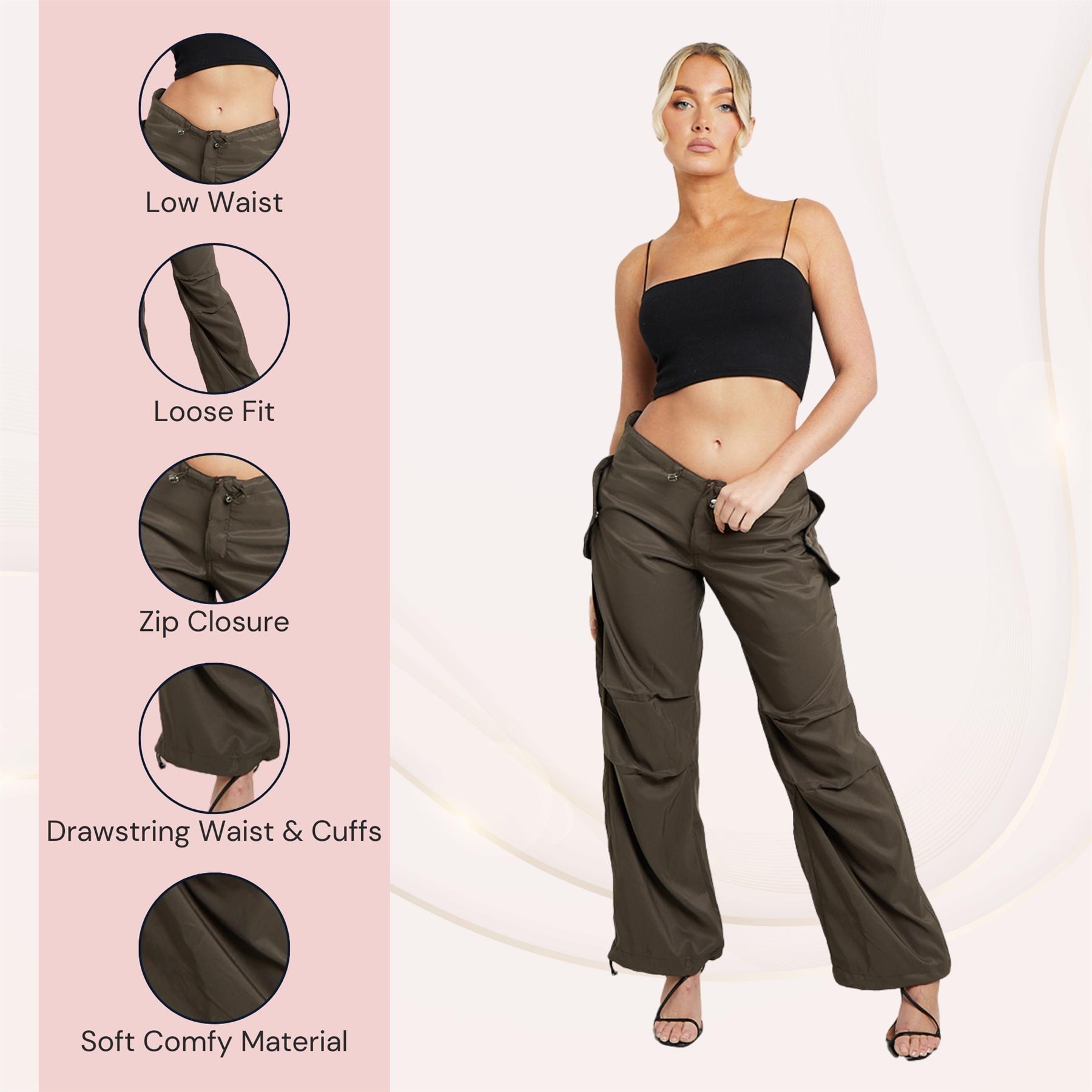 Pantalones de carga para mujer parte inferior con puños cordón cintura baja sueltos pantalones informales - Imagen 20 de 50