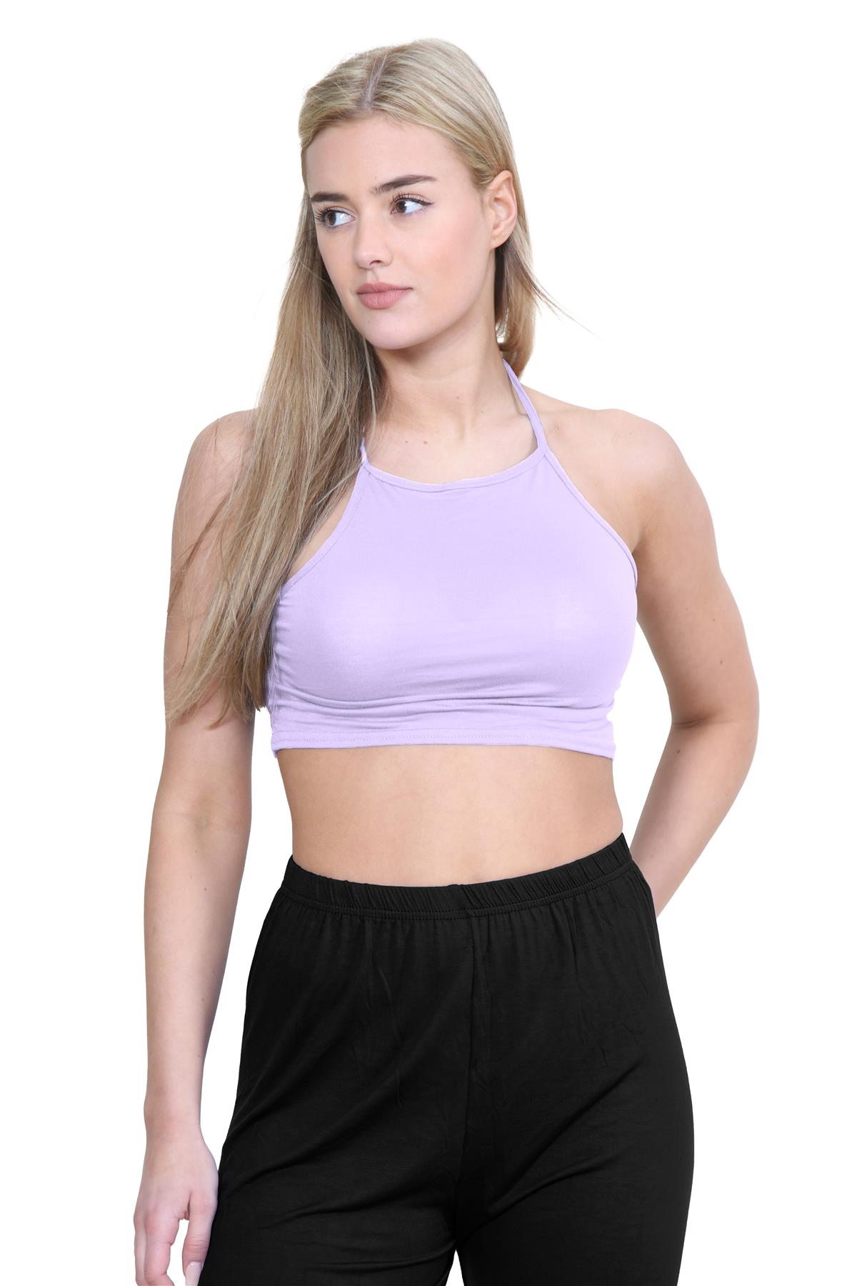 Halter Neck Crop Top Womens Vest Top Plain Tie Knot Top Basic Sleeveless T-Shirt - Picture 66 of 170