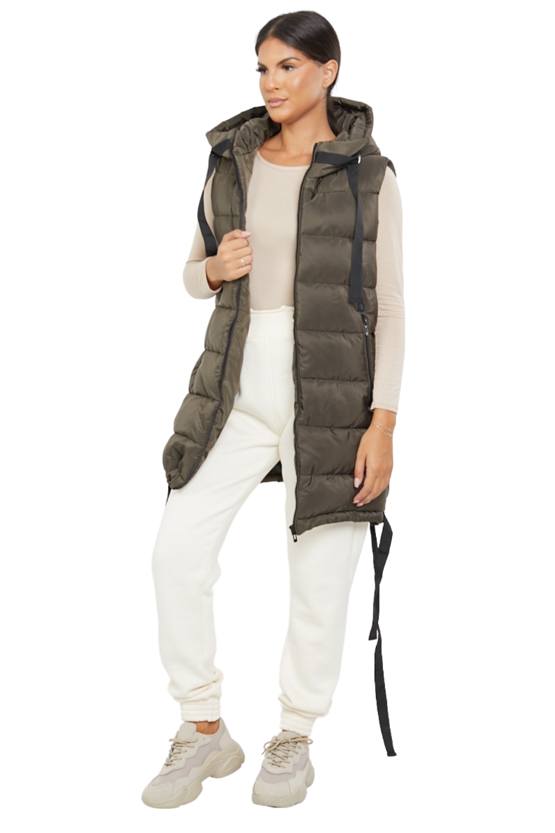 Damas Chaqueta larga acolchada con capucha chaleco acolchada calentador de cuerpo con cremallera - Imagen 28 de 42