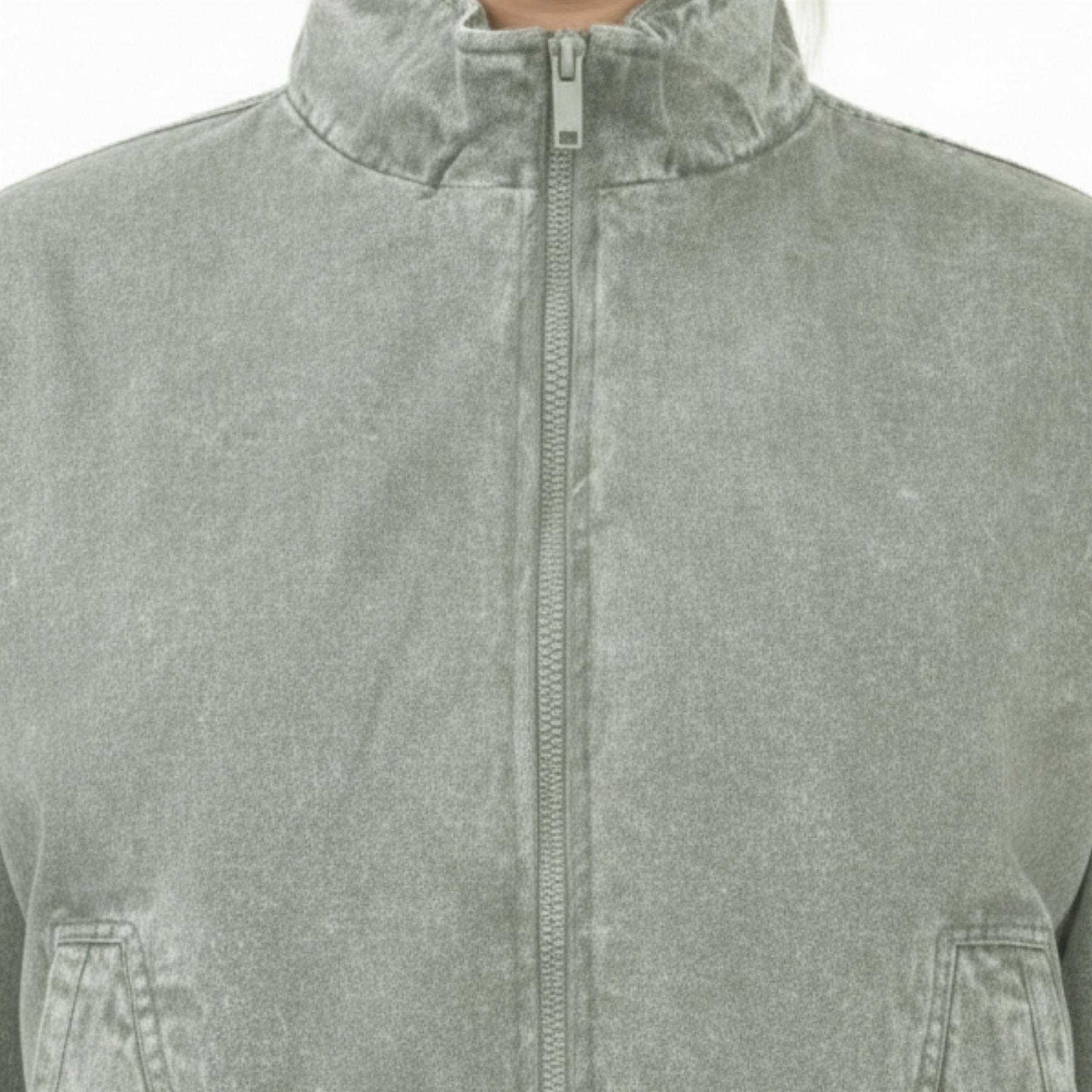 Damen-Bomberjacke Acid Washed lässig Reißverschlusskragen Oberbekleidung kurzer Wintermantel - Bild 11 von 18