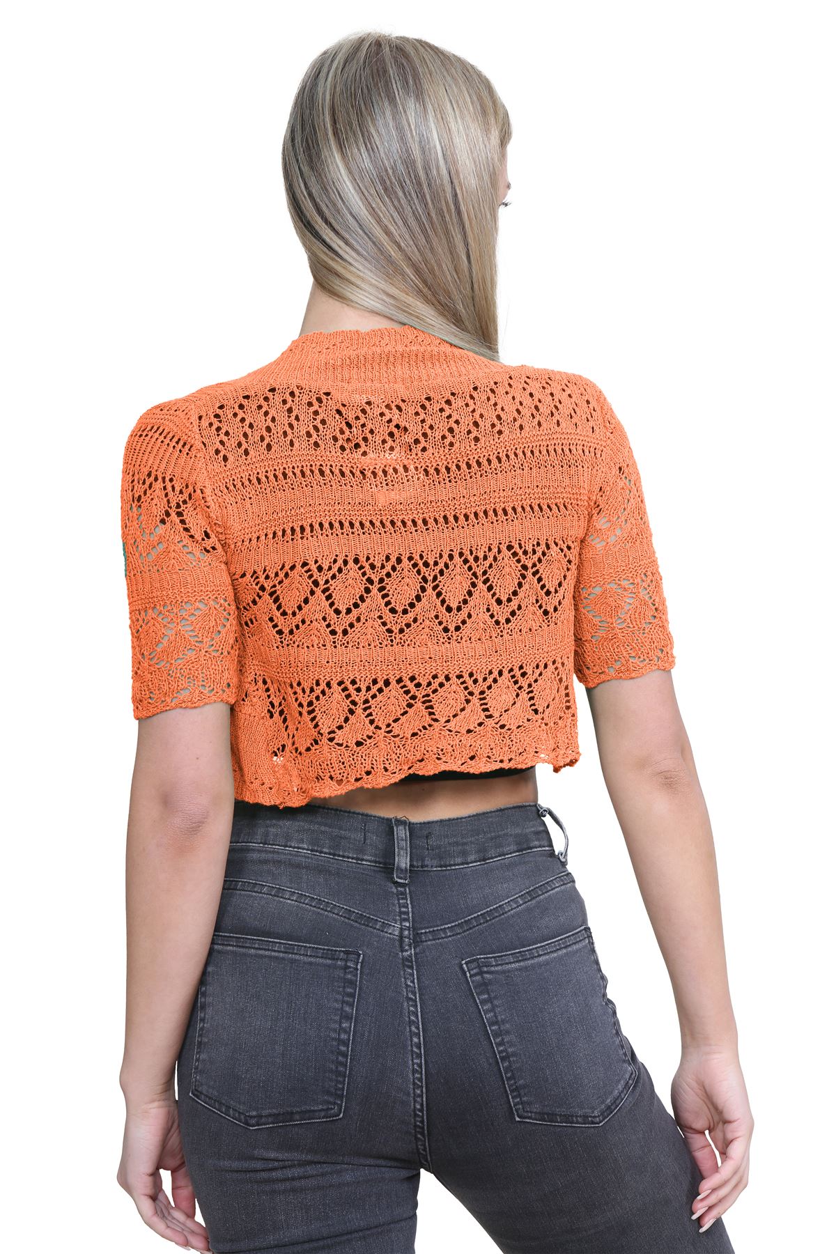 Womens Crochet Knitted Bolero Shrug Short Sleeve Open Front Cardigan Crop Top - Picture 118 of 186
