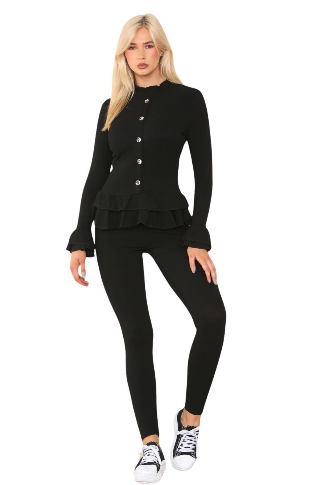 Damas Juego de 2 piezas de ropa de salón con botones peplum manga larga - Imagen 2 de 55