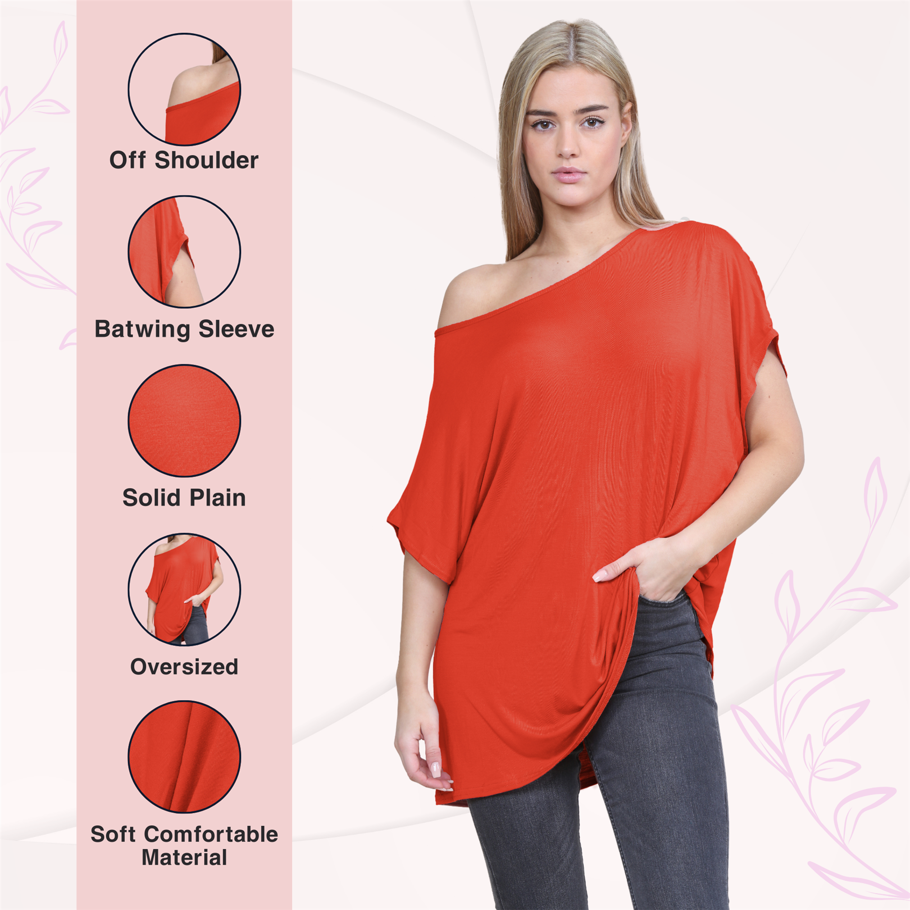 Schulterfreies Damen-T-Shirt Oberteil Fledermausärmel Oversize uni Freizeit Bardot Oberteil - Bild 181 von 225