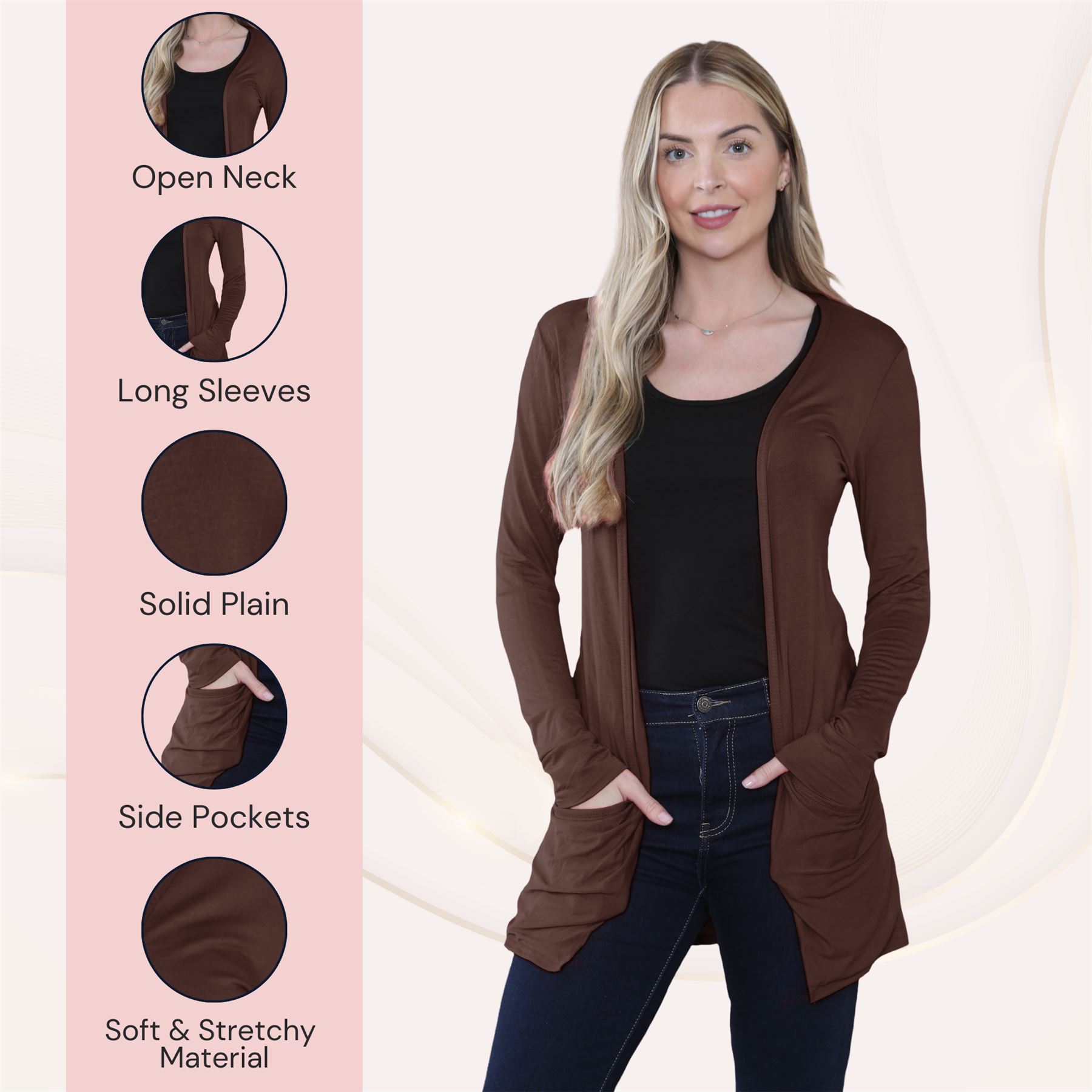 Boyfriend Cardigan Damen schlicht langärmelig offener Tropfen Tasche Freizeit Achselzucken Oberteil - Bild 21 von 148