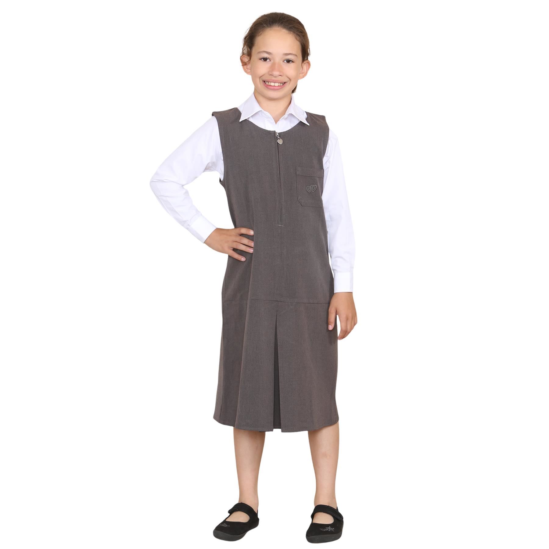 Niñas Vestido Delantal Corazón Bolsillo Plisado Cremallera Uniforme Escolar Vestido Paquete de 2 - Imagen 11 de 25