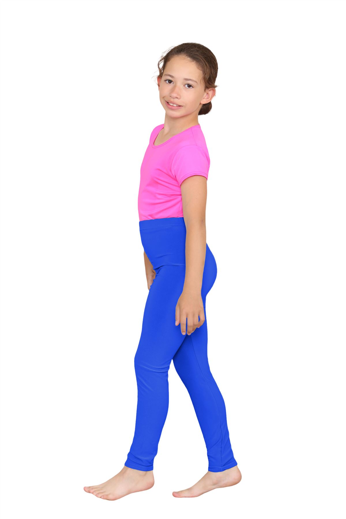 Girls Dance Leggings Gymnastics Microfibre Pants Kids Plain Full Length Trousers - Picture 69 of 85