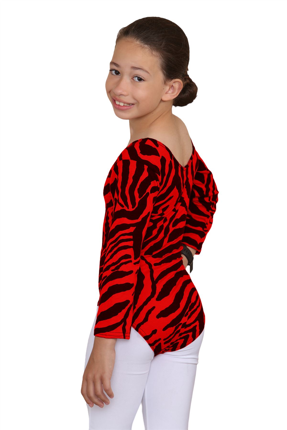 Girls Dance Leotard Zebra Print Long Sleeve Microfibre Gymnastics Kids Bodysuit - Picture 28 of 37