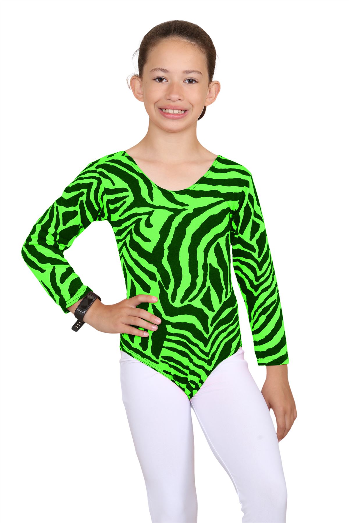 Girls Dance Leotard Zebra Print Long Sleeve Microfibre Gymnastics Kids Bodysuit - Picture 6 of 37