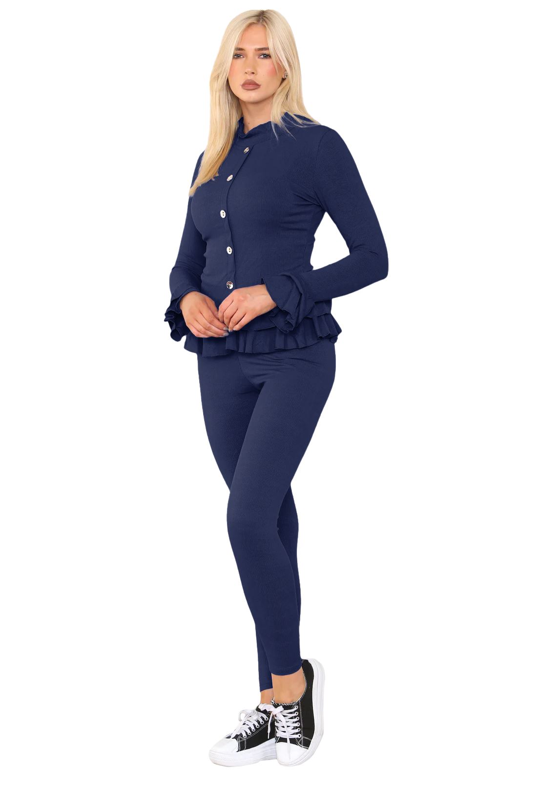 Damas Juego de 2 piezas de ropa de salón con botones peplum manga larga - Imagen 27 de 55