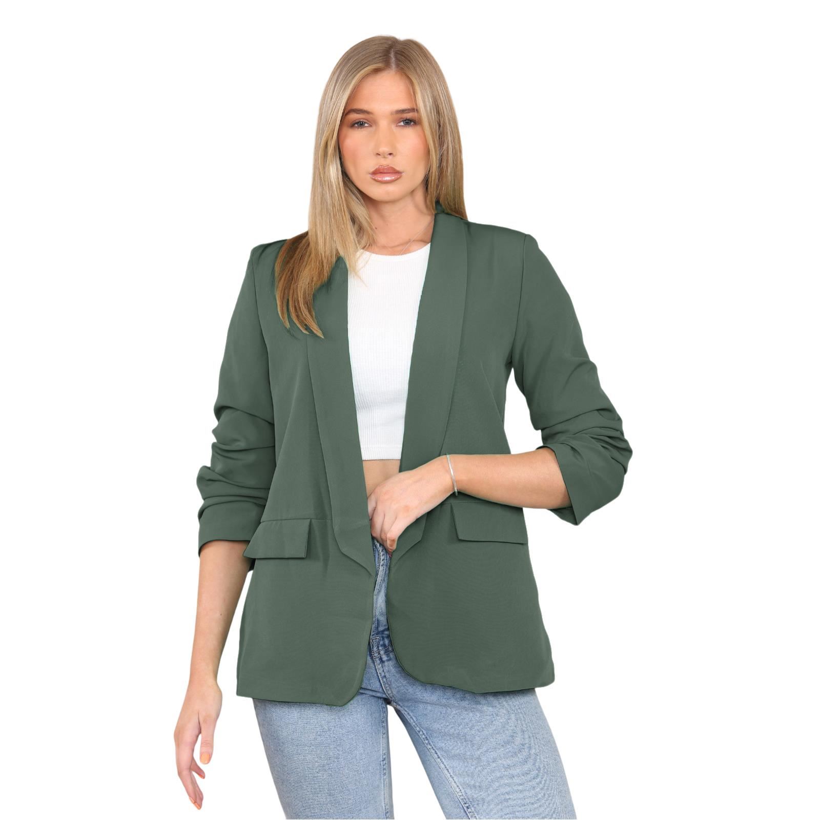 Blazer de manga acanalada para damas totalmente forrado cuello liso informal chaqueta de oficina top - Imagen 29 de 97