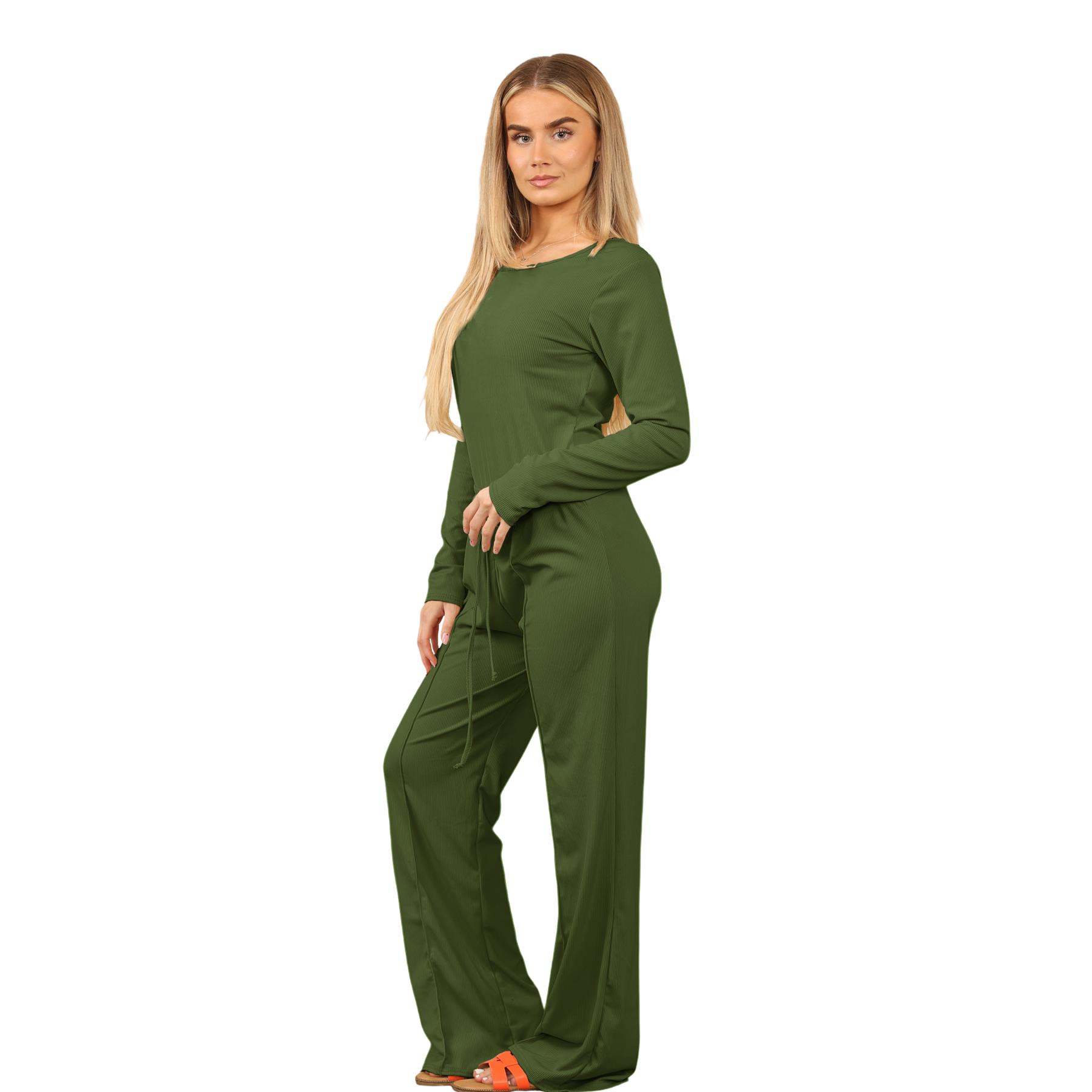 Conjunto de 2 piezas de body acanalado de pierna ancha para damas Chándal Co Ords Ropa de salón - Imagen 14 de 29