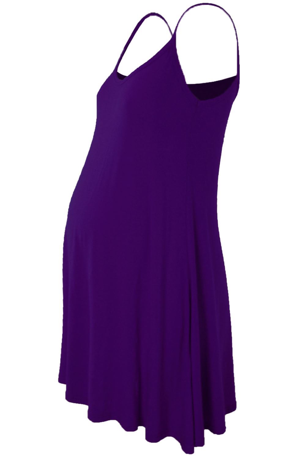 Womens Sleeveless Maternity Dress Camisole Ladies Flared Plain Strappy Cami Top - Picture 20 of 28