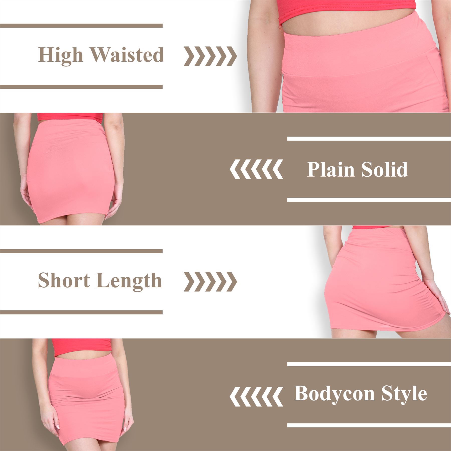 Womens Mini Skirt High Waisted Plain Printed Summer Bodycon Short Pencil Skirt - Picture 118 of 163
