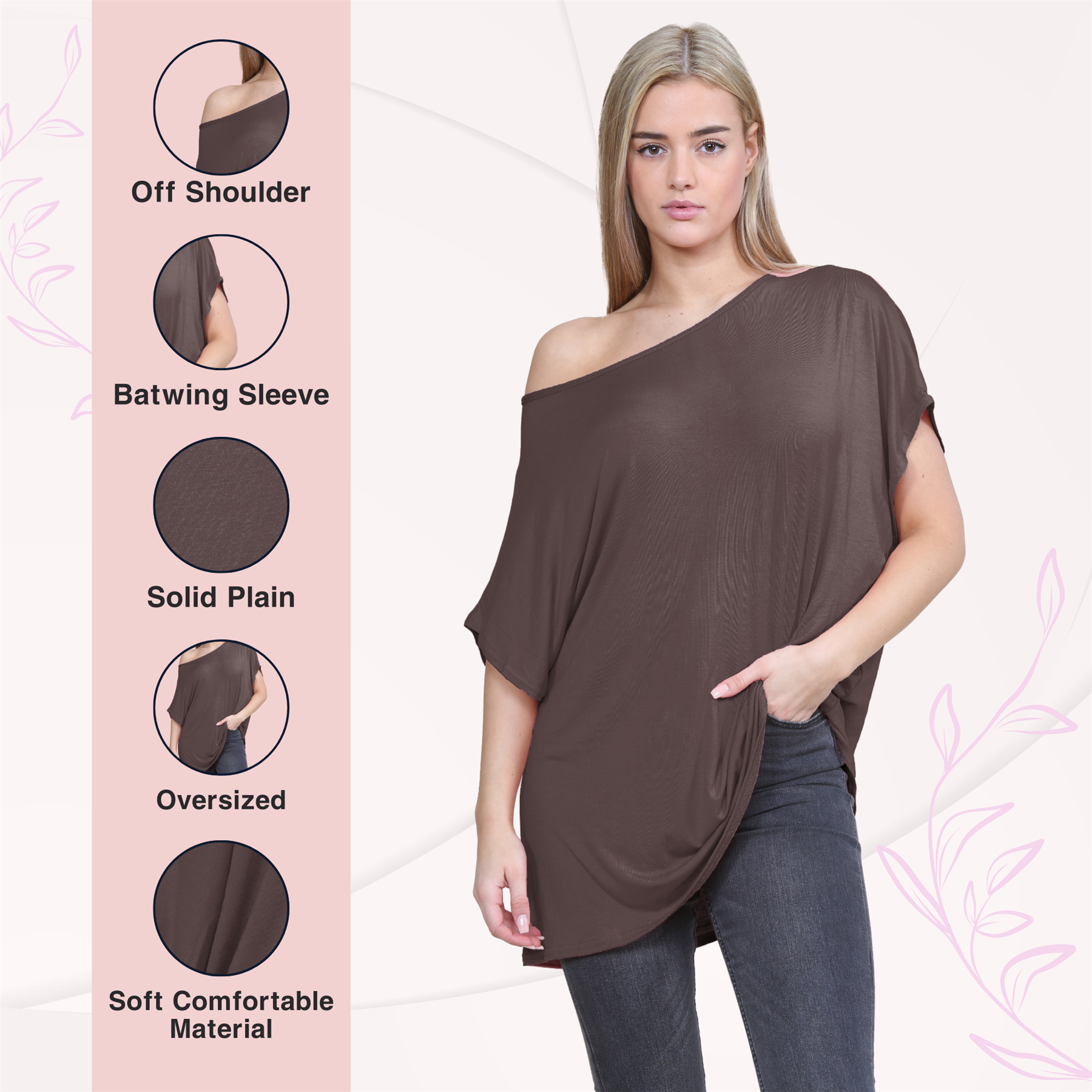 Schulterfreies Damen-T-Shirt Oberteil Fledermausärmel Oversize uni Freizeit Bardot Oberteil - Bild 31 von 225