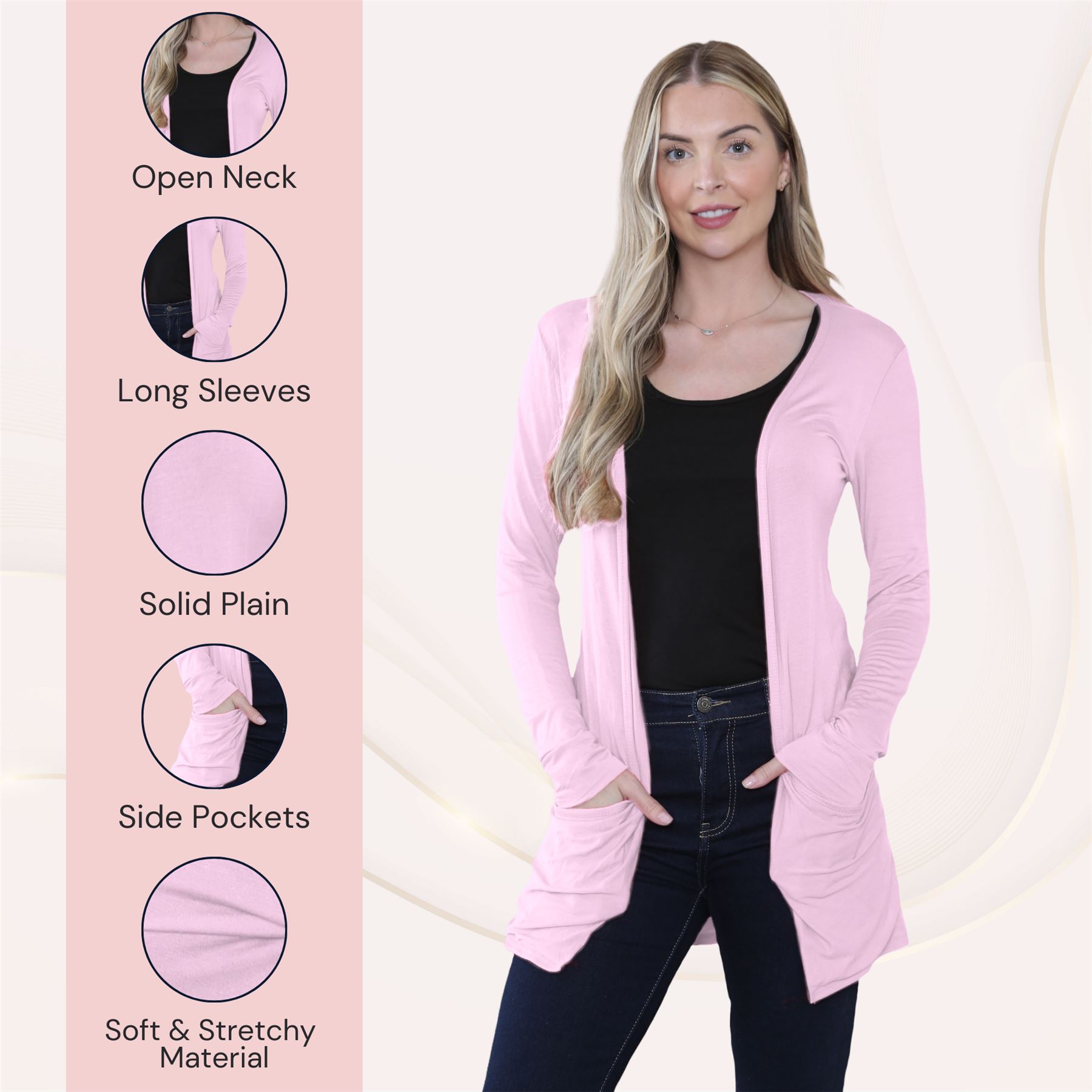 Boyfriend Cardigan Damen schlicht langärmelig offener Tropfen Tasche Freizeit Achselzucken Oberteil - Bild 5 von 148