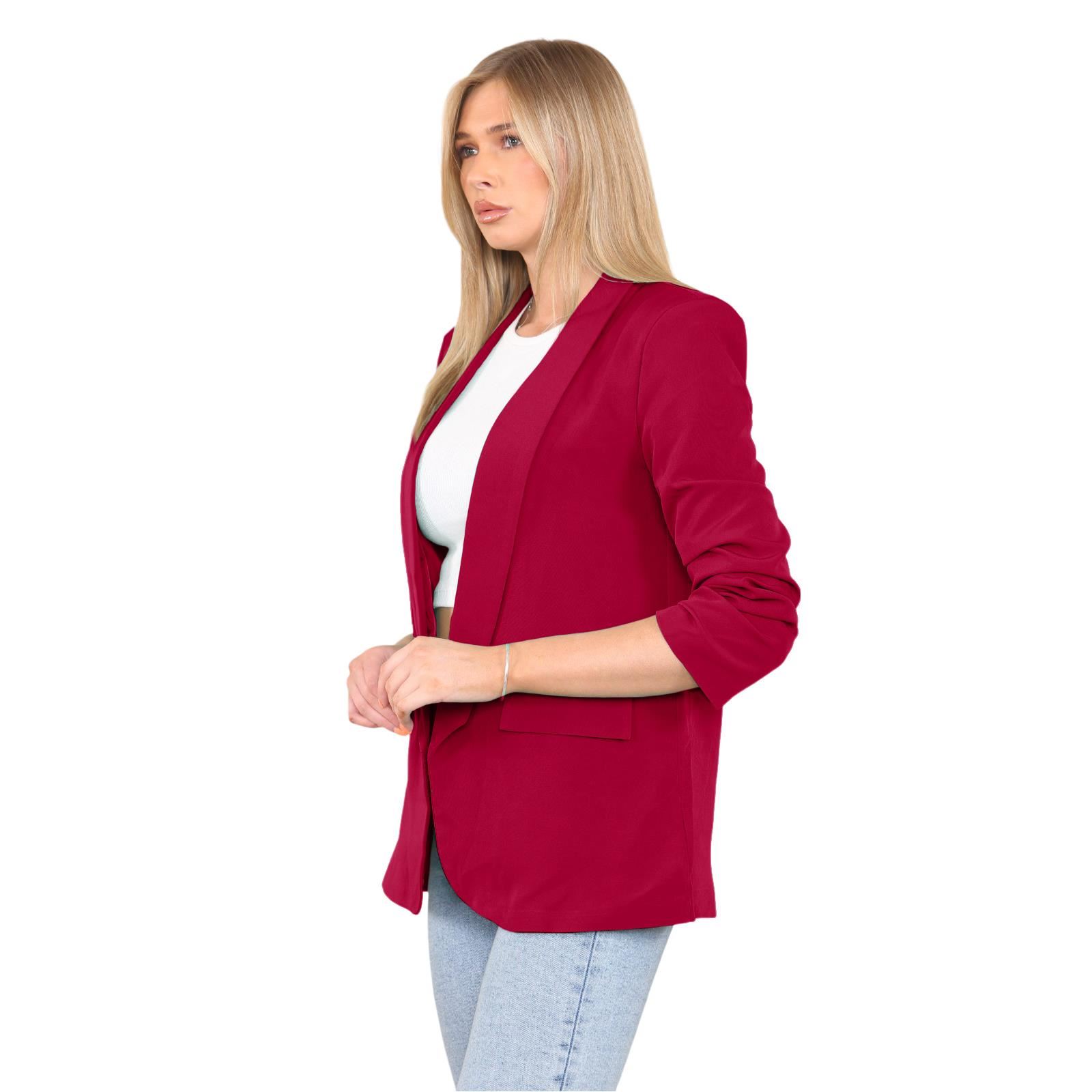 Blazer de manga acanalada para damas totalmente forrado cuello liso informal chaqueta de oficina top - Imagen 90 de 97