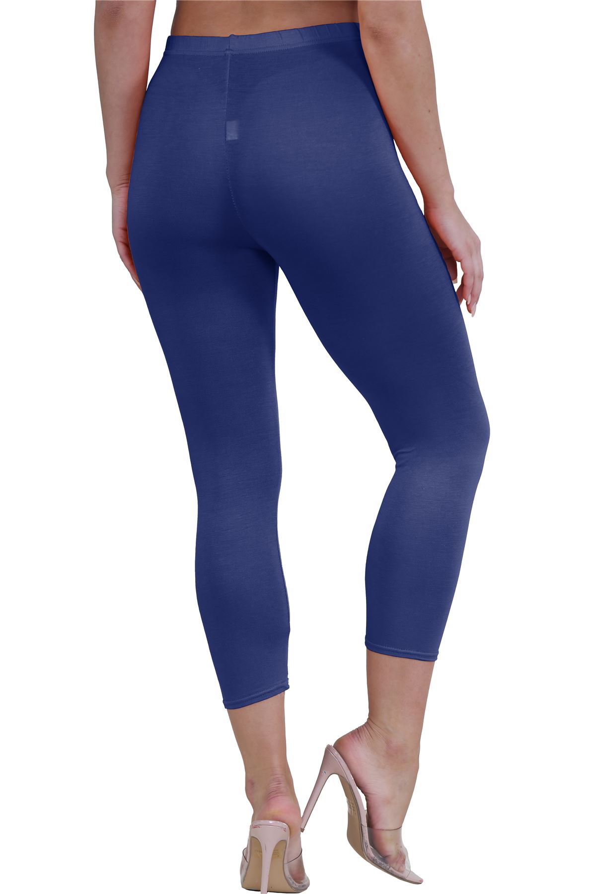Womens 3/4 Leggings Workout Tight Plain Stretchy Cropped Capri Active Pants - Picture 106 of 186