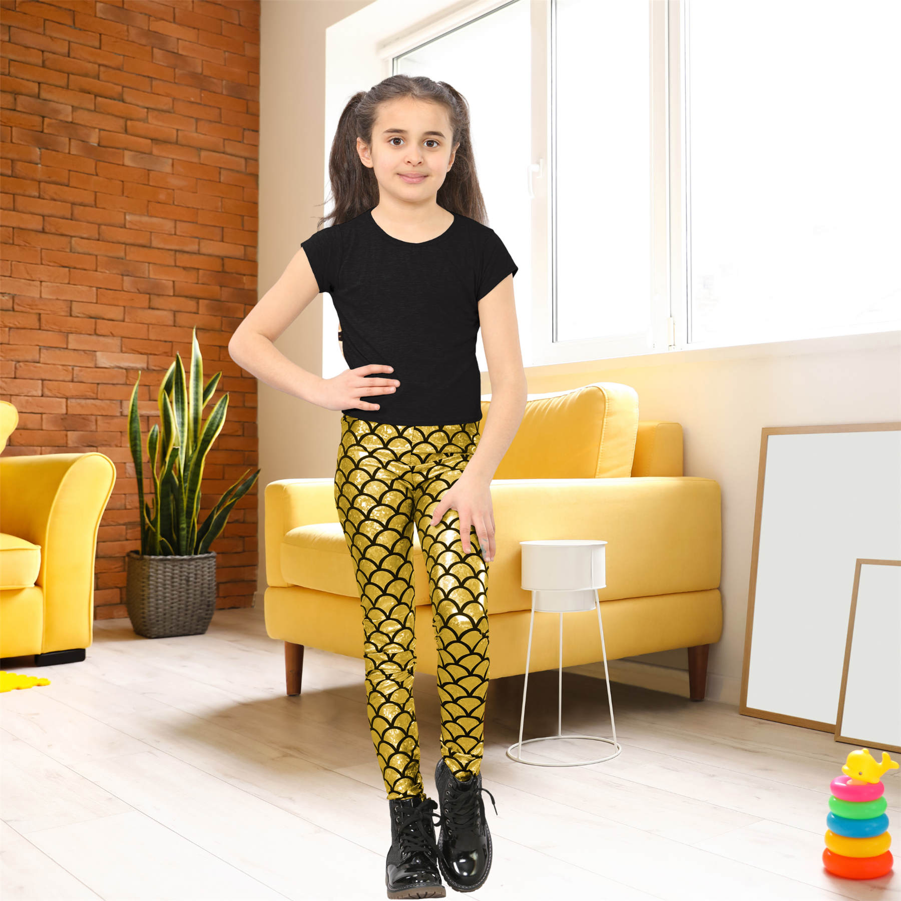Girls Mermaid Leggings Kids Fish Scale Disco Skinny Shiny Metallic Trouser Pants - Picture 19 of 57