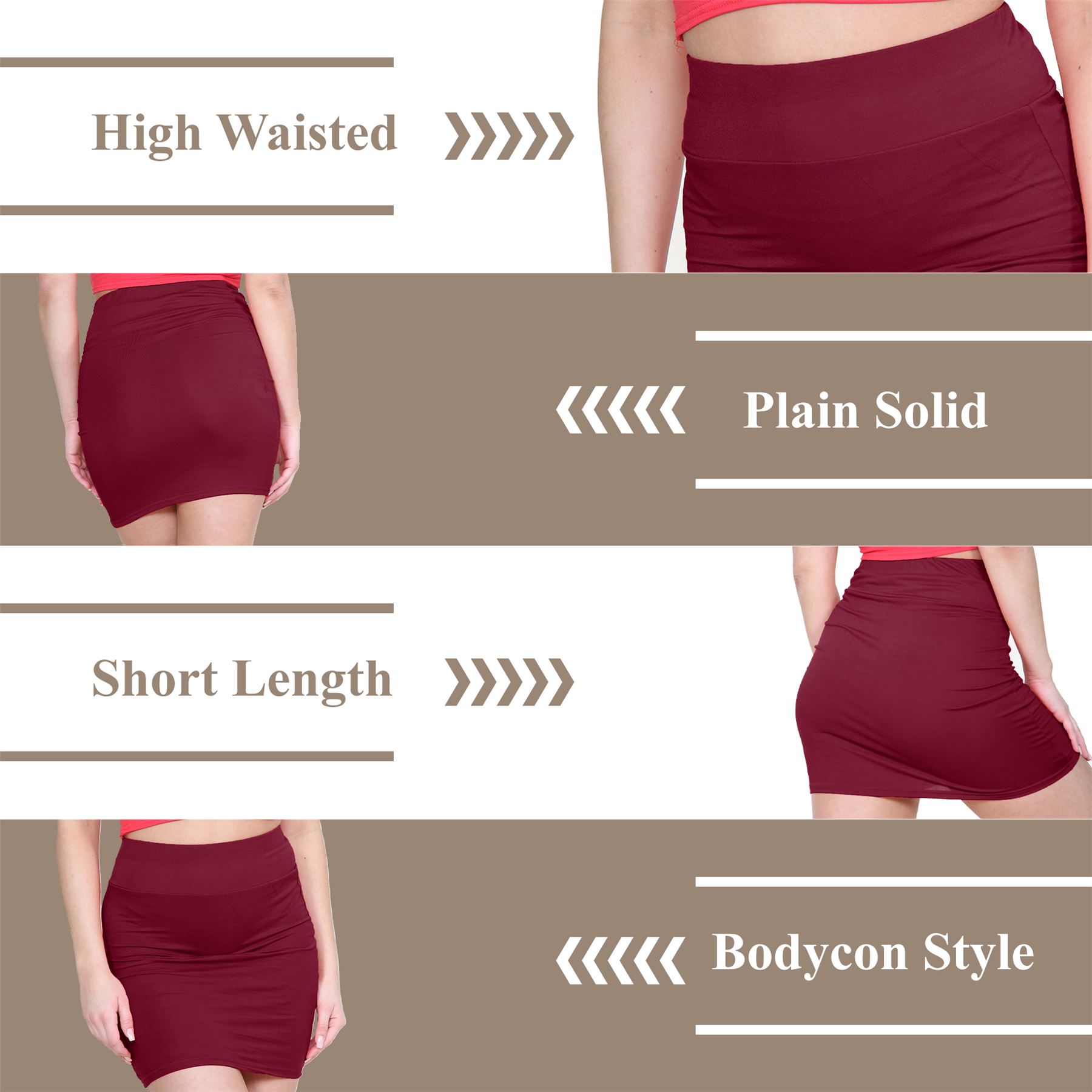 Womens Mini Skirt High Waisted Plain Printed Summer Bodycon Short Pencil Skirt - Picture 86 of 163
