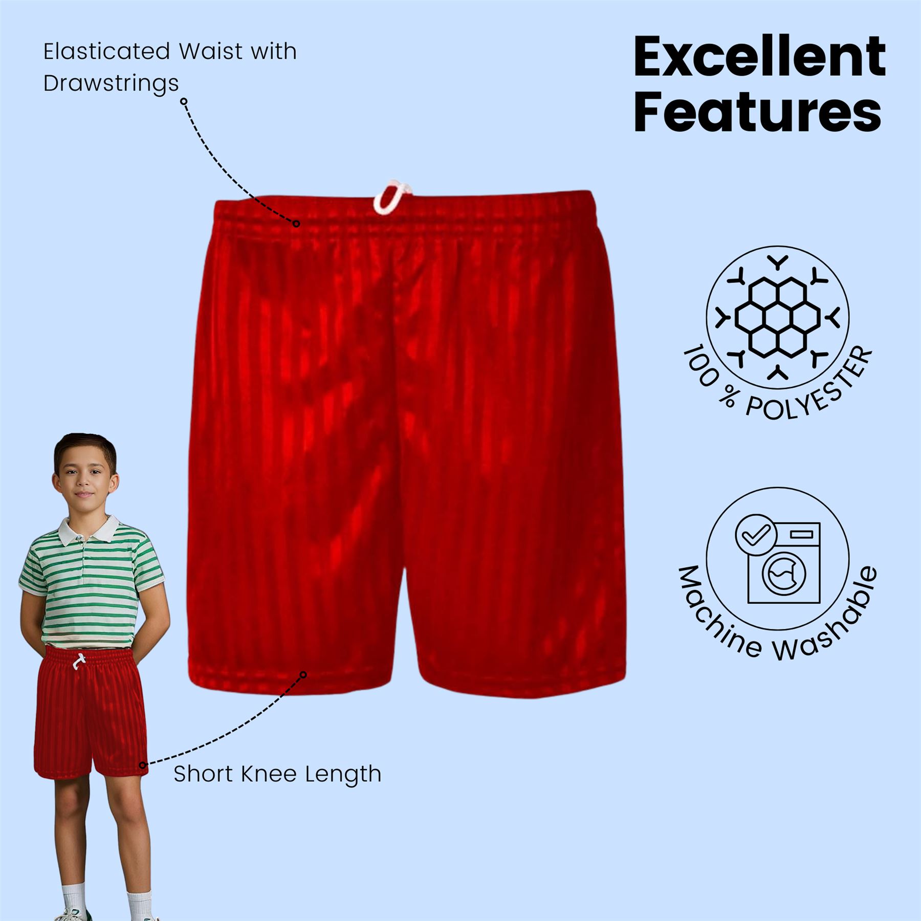 Kinder PE Schulshorts Jungen Kinder Schattenstreifen Unisex Sport Fußball kurze Hose - Bild 21 von 42