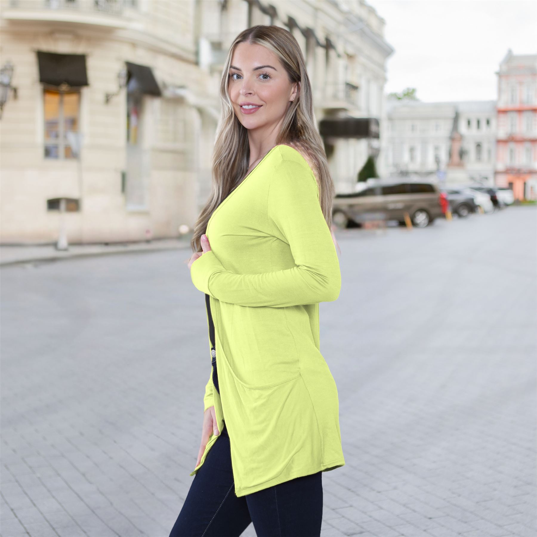 Boyfriend Cardigan Damen schlicht langärmelig offener Tropfen Tasche Freizeit Achselzucken Oberteil - Bild 148 von 148
