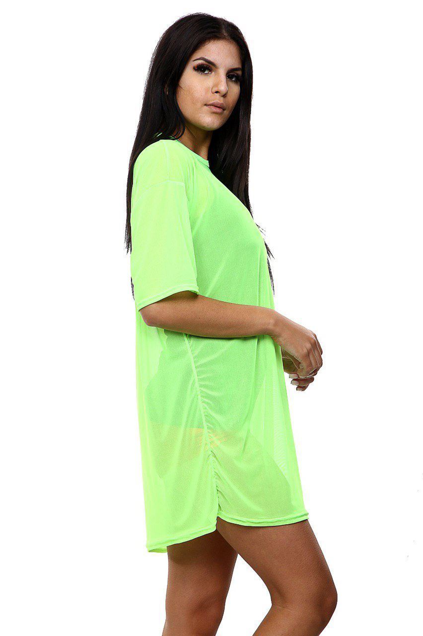 Ladies Mesh Dress Oversized T-Shirt Fishnet Sheer Dress Tunic Baggy Longline Top - Picture 21 of 37