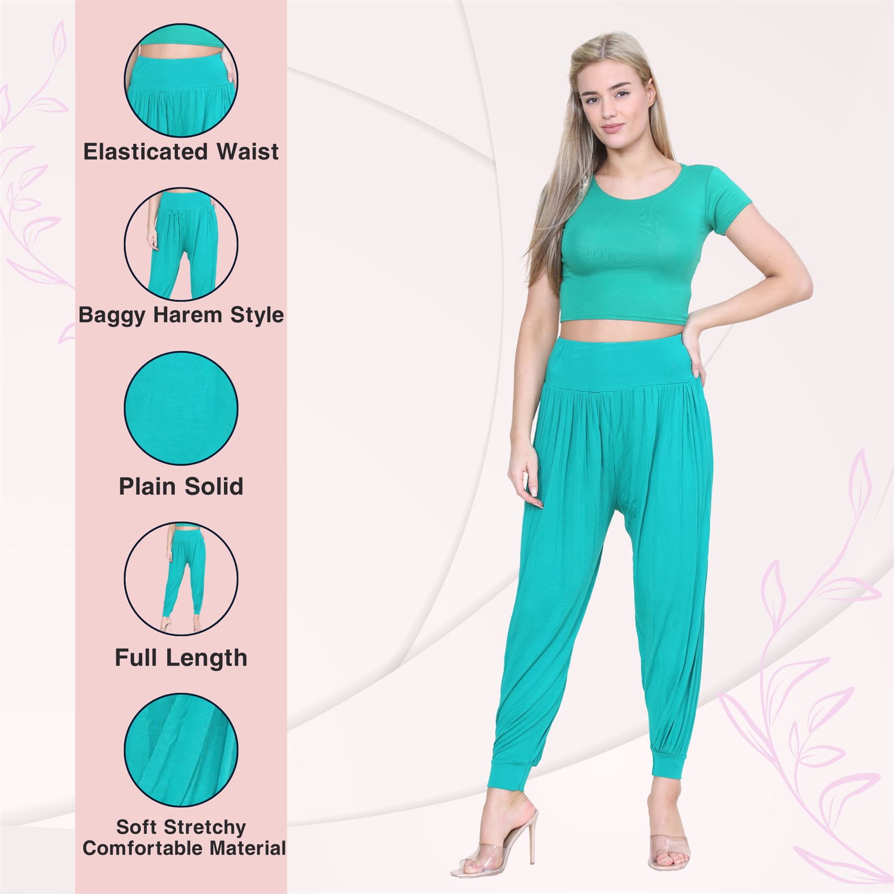 Womens Alibaba Harem Leggings Cuffed Bottoms Plain Hareem Trousers Baggy Pants - Picture 56 of 130