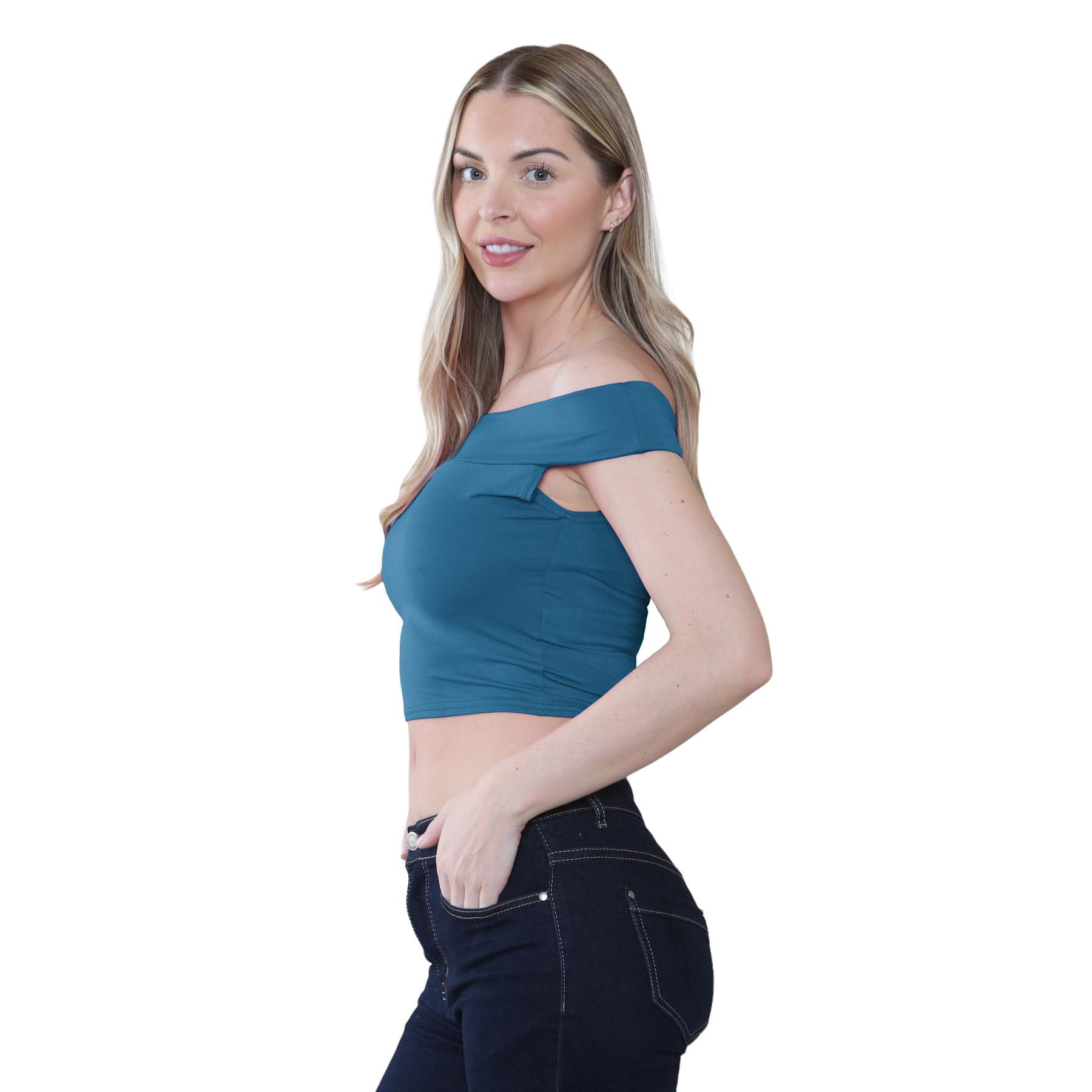 Schulterfreies bauchfreies Damen-T-Shirt Bardot ärmellos schlicht Sommer Freizeit Party - Bild 54 von 71